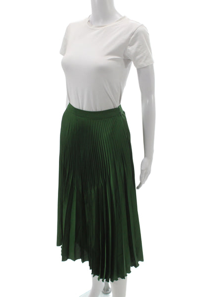 Reiss Womens Pleated Midi Skirt Green 96% Polyester Zip Size 0