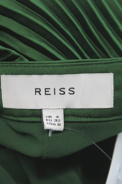 Reiss Womens Pleated Midi Skirt Green 96% Polyester Zip Size 0