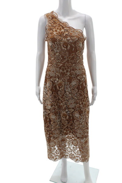 Cami NYC Women Brown Floral One Shoulder Sheath Dress Sleeveless Size 4
