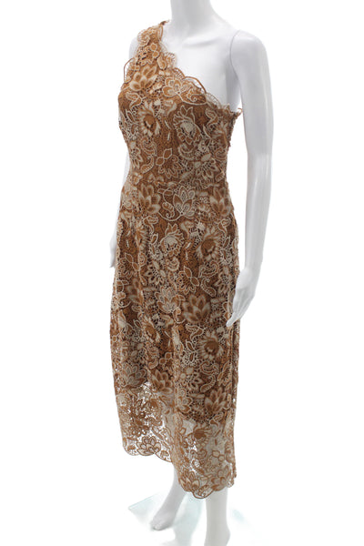 Cami NYC Women Brown Floral One Shoulder Sheath Dress Sleeveless Size 4