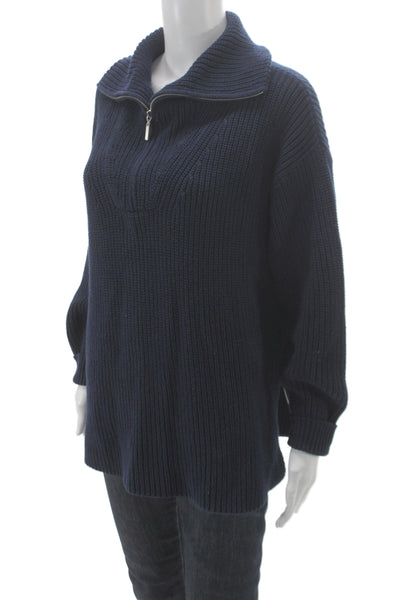 La Ligne Womens Pullover Sweater Blue 100% Cotton Collared Long Sleeve Size XS