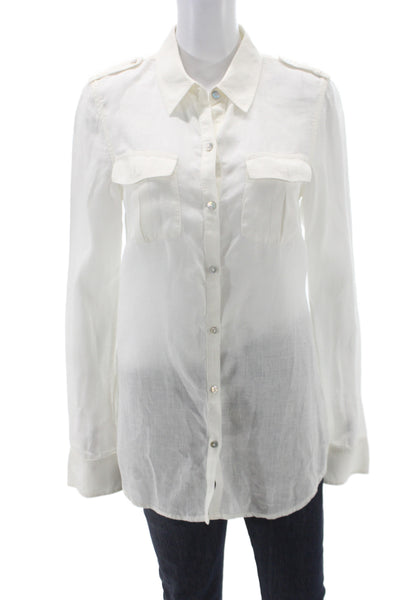 Calypso Christiane Celle Women White Linen Long Sleeve Button-Up Size S