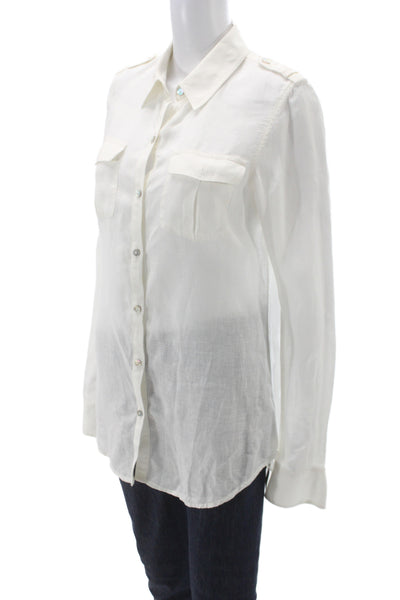 Calypso Christiane Celle Women White Linen Long Sleeve Button-Up Size S