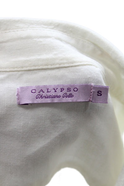 Calypso Christiane Celle Women White Linen Long Sleeve Button-Up Size S
