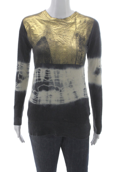 Raif Women 100% Cashmere Sweater Black Striped Tie Dye Size S