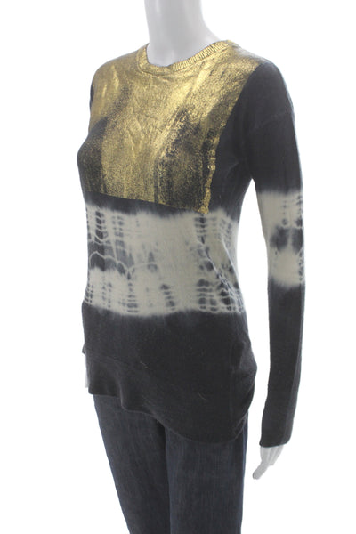 Raif Women 100% Cashmere Sweater Black Striped Tie Dye Size S