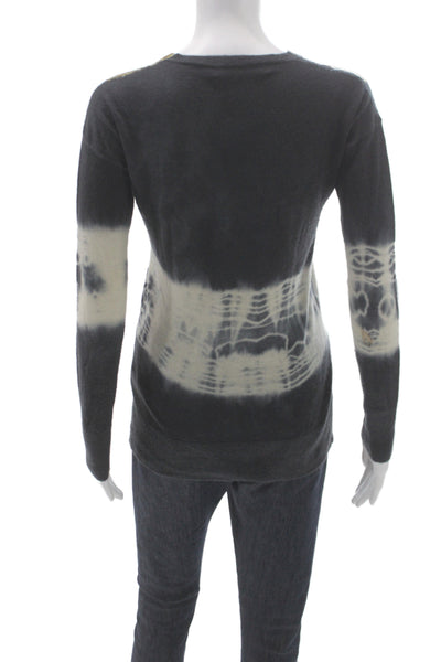 Raif Women 100% Cashmere Sweater Black Striped Tie Dye Size S