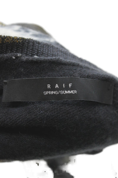 Raif Women 100% Cashmere Sweater Black Striped Tie Dye Size S