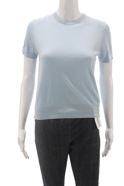 Theory Women Pullover Sweater Blue Crew Neck Short Sleeve Wool Size M