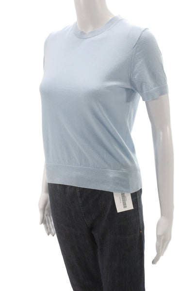 Theory Women Pullover Sweater Blue Crew Neck Short Sleeve Wool Size M