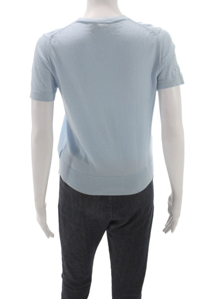 Theory Women Pullover Sweater Blue Crew Neck Short Sleeve Wool Size M