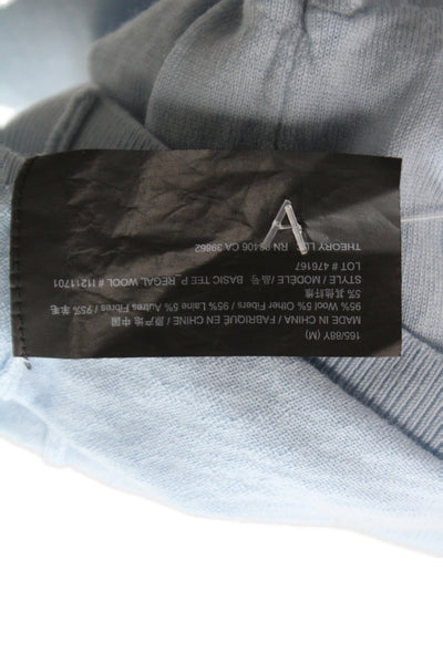 Theory Women Pullover Sweater Blue Crew Neck Short Sleeve Wool Size M