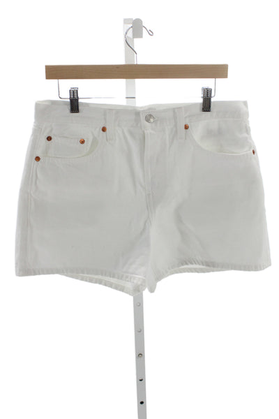 Re/Done Women Cut-Off White Cotton Button Shorts Size 28
