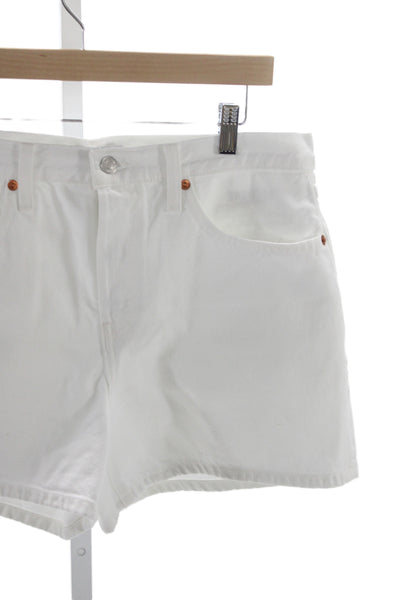Re/Done Women Cut-Off White Cotton Button Shorts Size 28