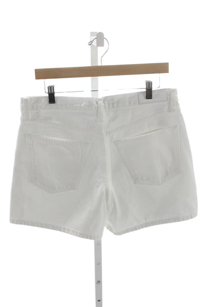 Re/Done Women Cut-Off White Cotton Button Shorts Size 28