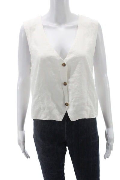 Z Supply Womens White Sleeveless Linen Blend Button Vest Size M