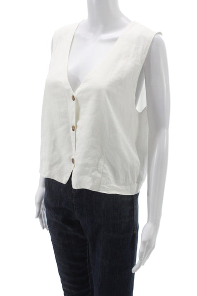 Z Supply Womens White Sleeveless Linen Blend Button Vest Size M