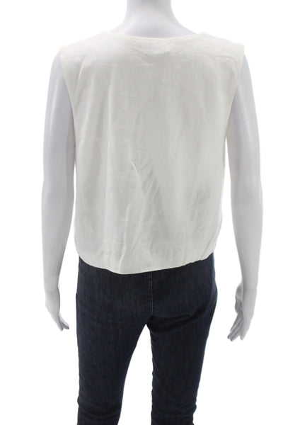 Z Supply Womens White Sleeveless Linen Blend Button Vest Size M