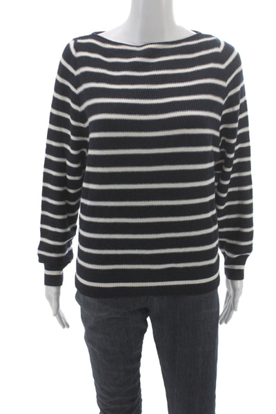 Vince Womens Black Striped Boat Neck Pullover Sweater Cotton Size S