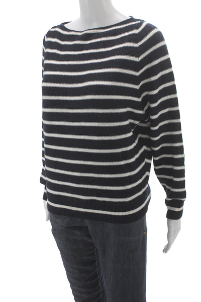 Vince Womens Black Striped Boat Neck Pullover Sweater Cotton Size S