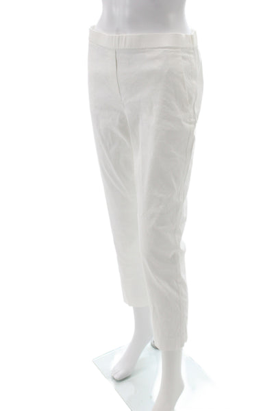 Theory Women Ankle Pants White Linen Pull On Casual Size 6