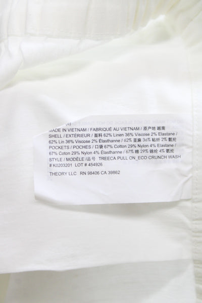 Theory Women Ankle Pants White Linen Pull On Casual Size 6