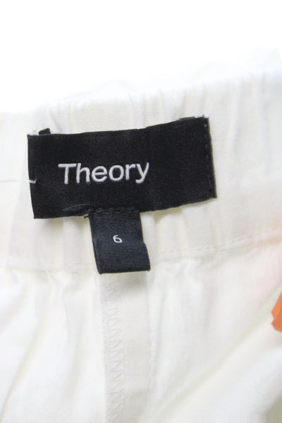 Theory Women Ankle Pants White Linen Pull On Casual Size 6