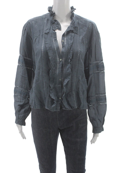 Isabel Marant Etoile Women Basic Blue Collared Long Sleeve Blouse Size 36