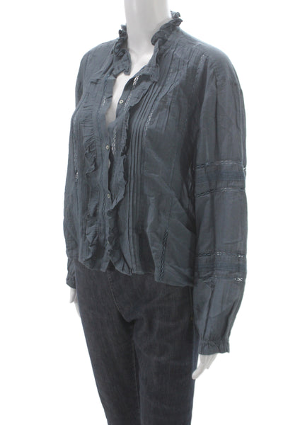 Isabel Marant Etoile Women Basic Blue Collared Long Sleeve Blouse Size 36