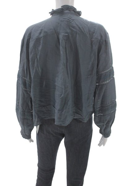 Isabel Marant Etoile Women Basic Blue Collared Long Sleeve Blouse Size 36