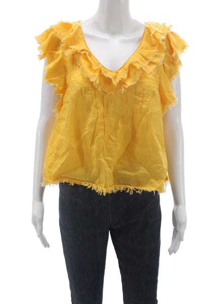 Faherty Women Yellow Linen V-Neck Sleeveless Blouse Bohemian Size S