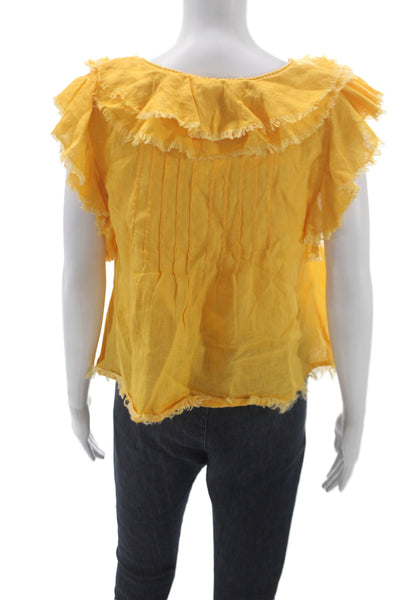 Faherty Women Yellow Linen V-Neck Sleeveless Blouse Bohemian Size S