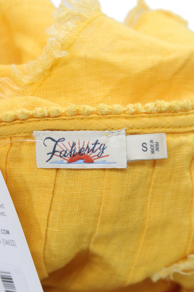 Faherty Women Yellow Linen V-Neck Sleeveless Blouse Bohemian Size S