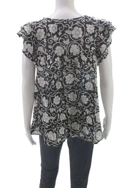 India Collection Women Tunic Blouse Black Floral Sleeveless Size S