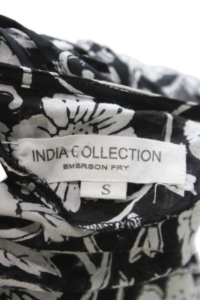 India Collection Women Tunic Blouse Black Floral Sleeveless Size S