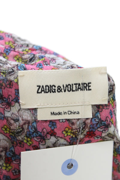 Zadig & Voltaire Women Silk Floral Vneck Laceup Short Sleeve Blouse Size M