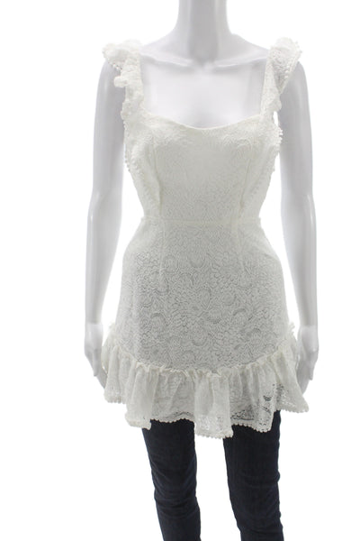 Saints + Secrets Women White Bohemian Square Neck Sleeveless Mini Dress Size S
