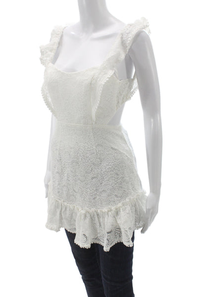 Saints + Secrets Women White Bohemian Square Neck Sleeveless Mini Dress Size S