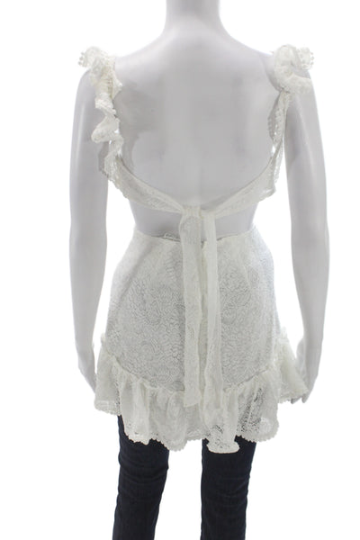 Saints + Secrets Women White Bohemian Square Neck Sleeveless Mini Dress Size S
