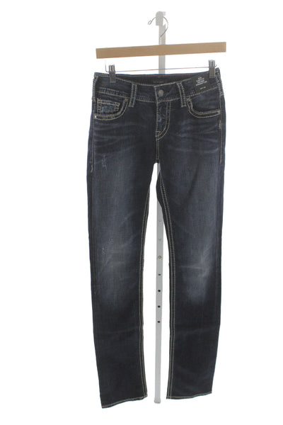 Silver Jeans Womens Blue Straight Jeans Cotton Mid Rise Size 27