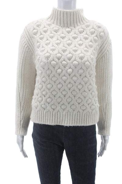 Zara Women Pullover Sweater Ivory Mock Neck Geometric Long Sleeve Size S