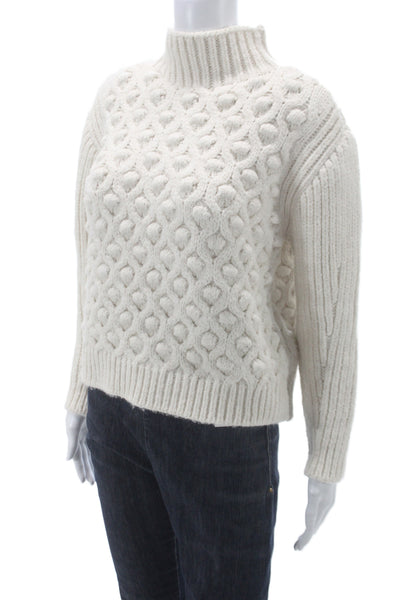 Zara Women Pullover Sweater Ivory Mock Neck Geometric Long Sleeve Size S