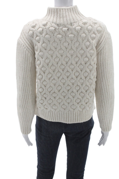 Zara Women Pullover Sweater Ivory Mock Neck Geometric Long Sleeve Size S