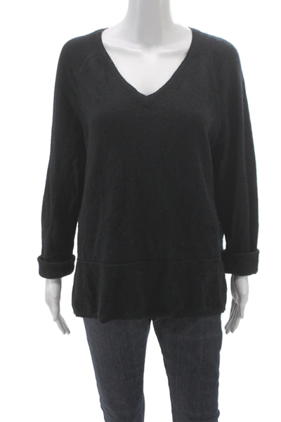 Vince Women Black Cashmere V-Neck Long Sleeve Pullover Sweater Size L