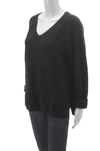 Vince Women Black Cashmere V-Neck Long Sleeve Pullover Sweater Size L