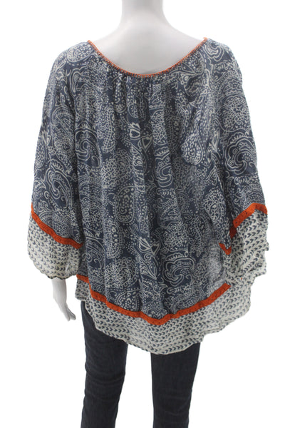 Calypso Saint Barth Women Tunic Blouse Blue Paisley Linen 3/4 Sleeve Size S