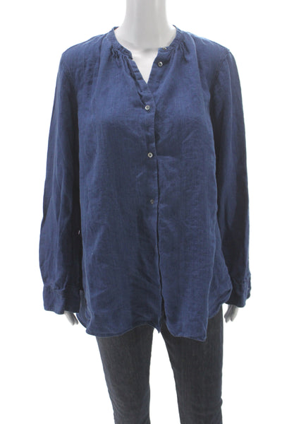 Aspesi Women Basic Blue 100% Linen Round Neck Long Sleeve Button-Up Size 12