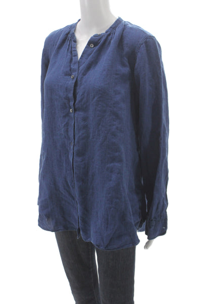 Aspesi Women Basic Blue 100% Linen Round Neck Long Sleeve Button-Up Size 12