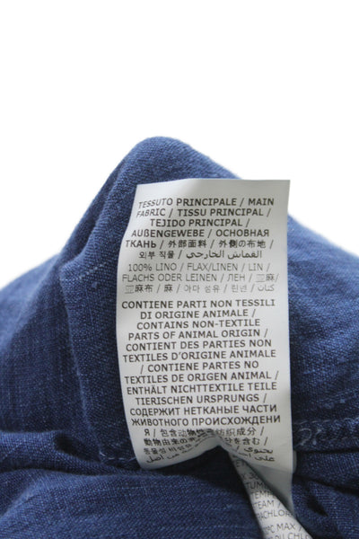Aspesi Women Basic Blue 100% Linen Round Neck Long Sleeve Button-Up Size 12