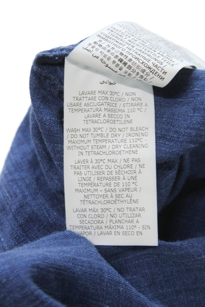 Aspesi Women Basic Blue 100% Linen Round Neck Long Sleeve Button-Up Size 12